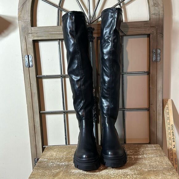 Black thigh, high combat boots size 8 1/2 new - Picture 1 of 7